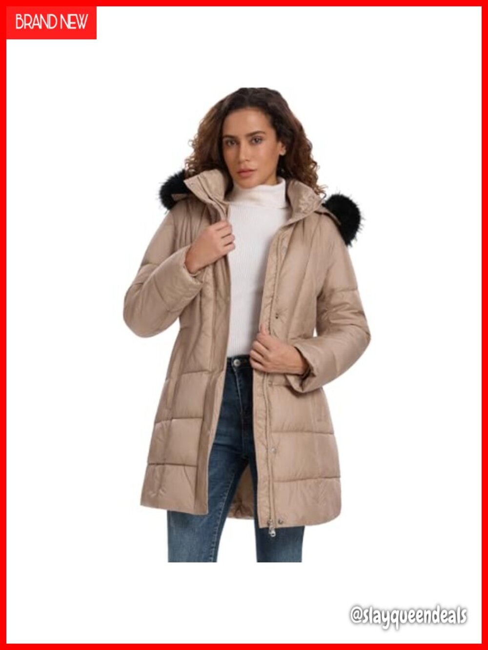 Long Winter Puffer Down Coat with Detachable Faux Fur Hood - Thickened Warm